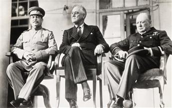 (WWII) Group of 4 photographs of Allied leaders, including the Tehran and Casablanca Conferences, plus two photographs by Joe Rosenthal